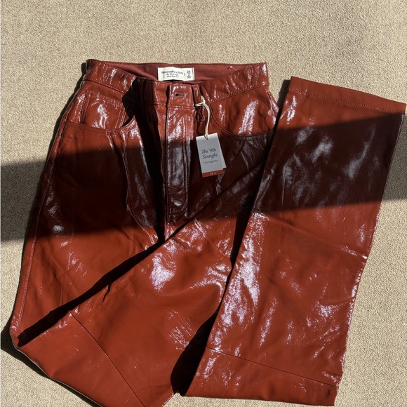 Abercrombie & Fitch Glossy Red-Brown Leather Pants NWT - Picture 1 of 3